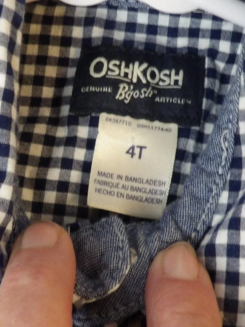OshBKosh Toddler Boys Gingham Check Black and White Long Sleeve Shirt Size 4T